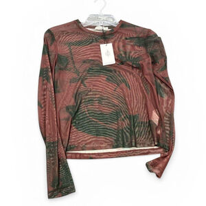 NWT Stradivarius long sleeve mesh floral top in black and deep red